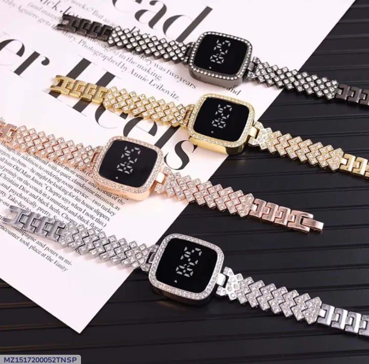 Luxury Digital Timepiece – Square Dial Stainless Steel Watch for Women