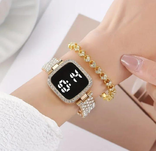 Luxury Digital Timepiece – Square Dial Stainless Steel Watch for Women