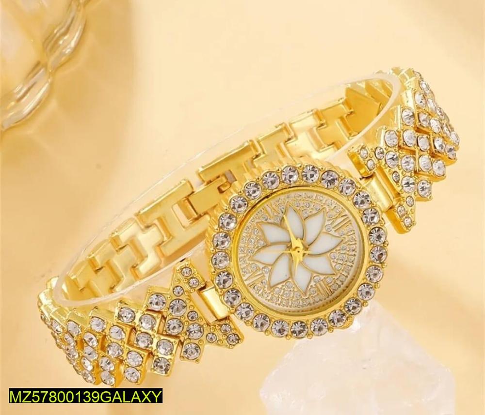 Golden Charm – Stainless Steel Women’s Watch with Textured Strap