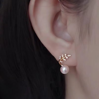 Elegant Leaf Pearl Korean Earrings – Stylish Jewelry