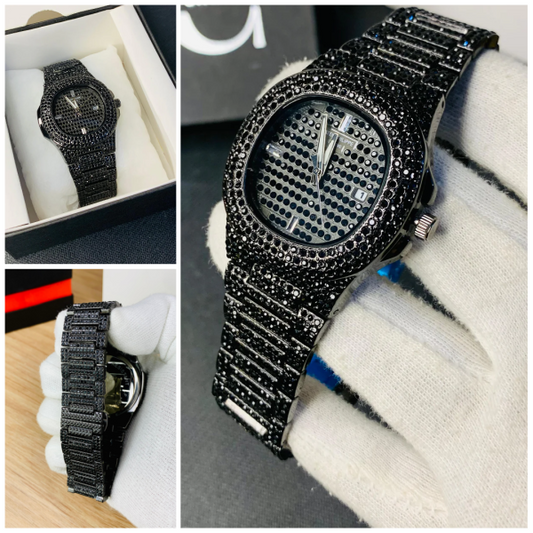 New Watch Collection Black Stone / Blacked Iced Out Stain-less Steel Chain Watch