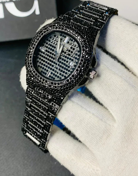 New Watch Collection Black Stone / Blacked Iced Out Stain-less Steel Chain Watch